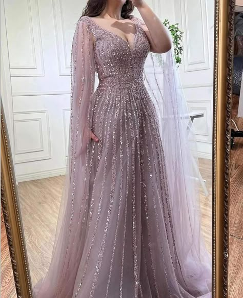 #fashion, #style, #outfitinspiration, #beauty Desi Prom Dresses, Prom Dresses With Cape, Cape For Women, Party Wear Gowns, Champagne Evening Dress, Bride Dress Simple, Modest Evening Dress, Gowns Dresses Elegant, Dubai Luxury