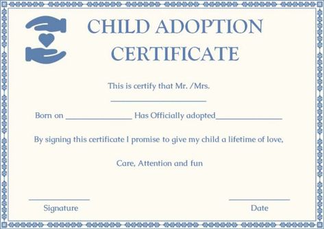 Child Adoption Certificates: 10 Free Printable and Downloadable Templates (Complete Guide) - Template Sumo Adoption Papers Free Printable, Step Parent Adoption, Pet Adoption Certificate, Graduation Certificate Template, Adoption Papers, Birth Certificate Template, Aadhar Card, Printable Certificates, Adoption Certificate