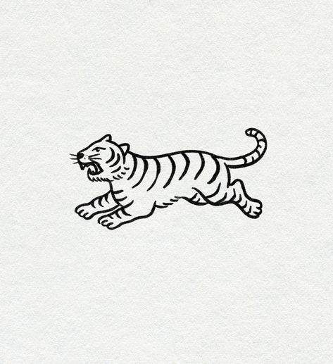 Minimalistic Tiger Tattoo, Minimal Tiger Tattoo, Minimalist Tiger Tattoo, Retro Tattoo Ideas, Minimal Animal Tattoo, Simple Tiger Tattoo, Tiger Minimalist, Surfboard Tattoo, Tattoo Composition