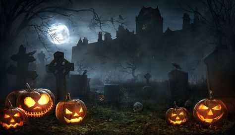 Halloween Night in Graveyard Holiday Halloween Graveyard Cemetery Jack-o'-lantern Night Wallpaper Halloween Sayings, Spooky Halloween Pictures, Haunted Graveyard, Photo Halloween, Halloween Crafts Preschool, Halloween Graveyard, Halloween Kunst, Halloween Artwork, Background Hd Wallpaper