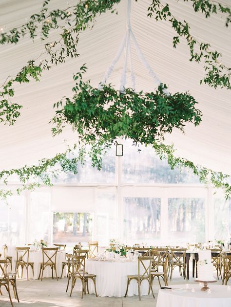 Chandelier Greenery, Tented Wedding Reception, Botanical Garden Wedding Invitations, Hanging Wedding Decorations, Greenery Wedding Bouquet, Wedding Ceiling, Destination Wedding Decor, Tented Wedding, Warm Palette