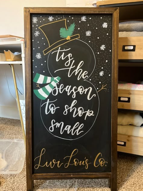 Holiday Coffee Shop Signs, Christmas Store Front Ideas, Chalkboard Signs Business Ideas, Holiday Boutique Ideas, Shop Small Chalkboard Signs, Small Business Chalkboard Sign Ideas, Christmas Decor Retail Display Ideas, Chalkboard Sale Sign Ideas, Pop Up Shop Sign Ideas