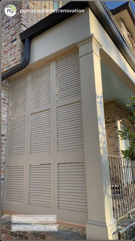 Diy Louvered Shutters, Shutter Design, Louvre Privacy Screen, Louvered Door Privacy Screen, Modern Shutters Exterior, Louvre Shutters Exterior, Traditional Shutters, Louvered Shutters Lowe's, Shutters Exterior