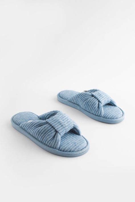 NEXT Blue Towelling Knot Slider Slippers Flat Slipper, Cover Beachwear, Trainer Boots, Wide Boots, Denim Coat Jacket, Heels & Wedges, Light Summer, Wide Fit Boots, Plain Tshirt