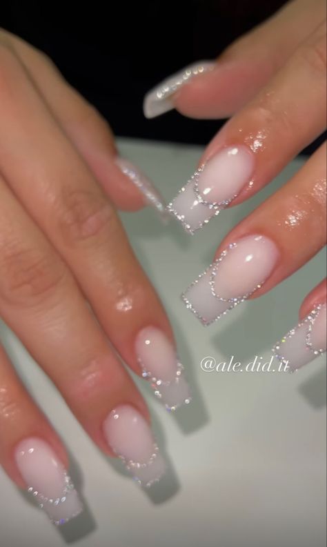 Glitter French Nails, French Tip Acrylic Nails, Classy Acrylic Nails, Long Acrylic Nails Coffin, Acrylic Nails Coffin Pink, Long Square Acrylic Nails, Bling Acrylic Nails, Acrylic Nails Coffin Short, Nagel Inspo