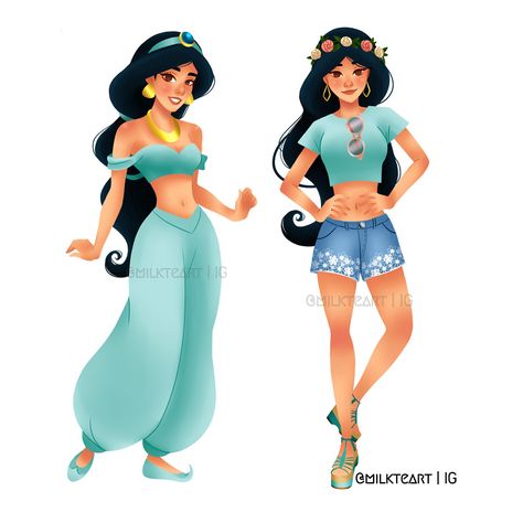 Modern Jasmine Modern Jasmine, Modern Ariel, Modern Disney Characters, Disney Jasmine, Disney Princess Modern, Disney Princess Fashion, Images Disney, Disney Outfit, Disney Princess Drawings