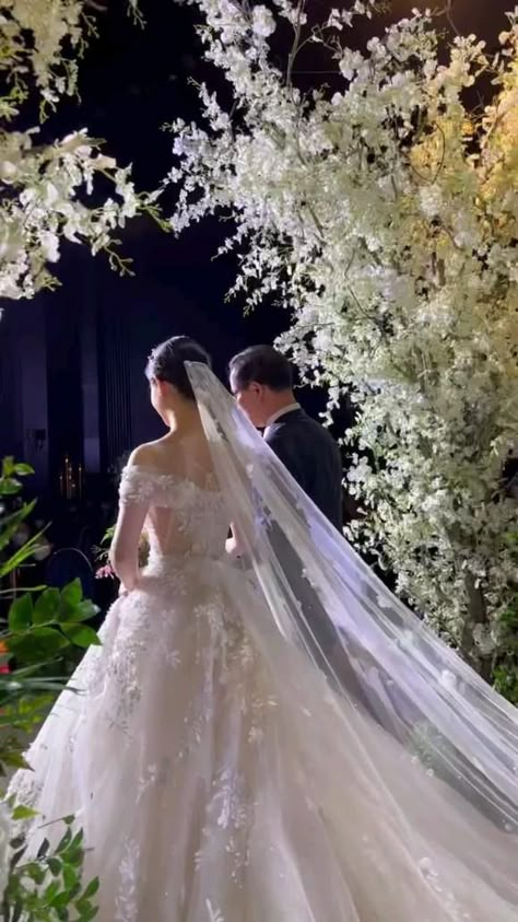 Cathedral Length Wedding Dress, Video Pernikahan, Korean Bride, Casual Bridal Dress, Wedding Korea, Wedding Walk, Korean Wedding Dress, Princess Videos, Wedding Ambiance