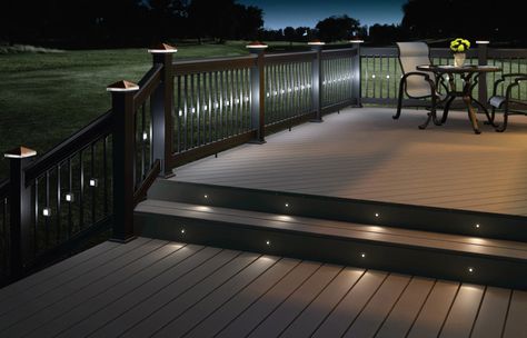 Deck With Lights, Outdoor Deck Lighting, Deck Piscina, Patio Deck Designs, Flagstone Patio, Deck Designs Backyard, Deck Lights, Stair Lighting, Deck Plans