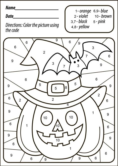 Free Halloween Pumpkin Color by Number/Letter for Preschool | TeachersMag.com Halloween Color By Number, Imprimibles Halloween, Dekorasi Halloween, Halloween Infantil, Labu Halloween, Halloween Kindergarten, Halloween Worksheets, Halloween Crafts For Toddlers, Creepy Halloween Decorations