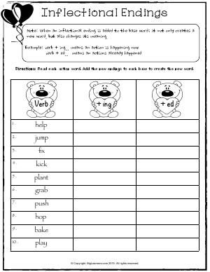 Worksheet | Inflectional Endings | Read each action word. Create new words by adding the different endings to the base words. Word Endings Activities, Inflectional Endings Worksheet, Inflectional Endings First Grade, Ed And Ing Endings Activities Free, Suffix Ed Activities, Suffix Activities 2nd, Suffixes Ful And Less Worksheets, Teaching Suffixes, Word Endings