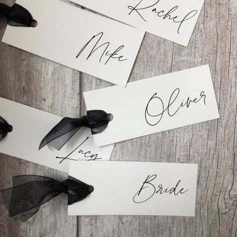 Ribbon Place Cards, Black And White Elegant Wedding, Bohemian Invitation, Wedding Name Cards, Card Table Wedding, Name Place Cards, Gold Foil Wedding, Garden Wedding Inspiration, Wedding Table Plan