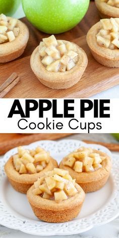 Apple Cookie Cups, Apple Pie Cookie Cups, Apple Pie Cookie, Individual Apple Pies, Easy Apple Pie Filling, Butterball Cookies, Sour Cream Cookies, Sugar Cookie Cups, Cookie Cups Recipe