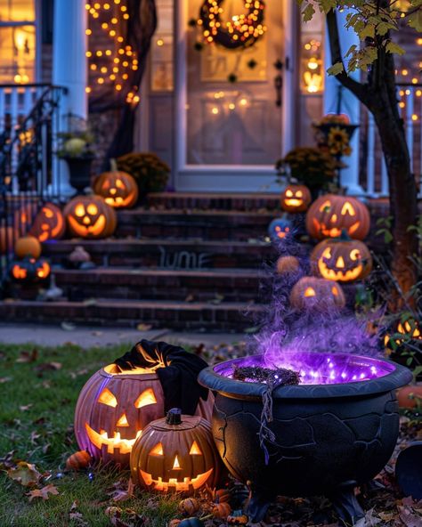 40 Outdoor Halloween Decorations Front Yard - Home Soils Halloween Decorations Outdoor Pumpkins, Halloween Front Walkway, Halloween Outdoor Home Decor, Classy Halloween Yard Decor, Retro Halloween Decorations Outdoor, Halloween Front Yard Theme Ideas, Easy Porch Halloween Decorations, Halloween Decorations Exterior House, Halloween Walkway Lights