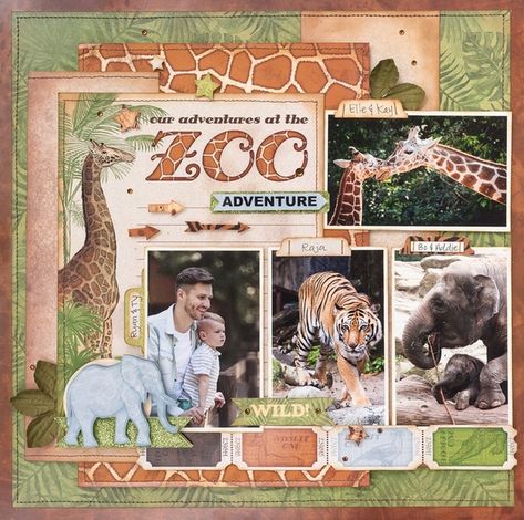 Jungle Scrapbook, Genealogy Scrapbook, Safari Scrapbook, Boy Scrapbook Layouts, Safari Kids, Jungle Life, Holiday Scrapbook, Disney Scrapbook Pages, Christmas Origami