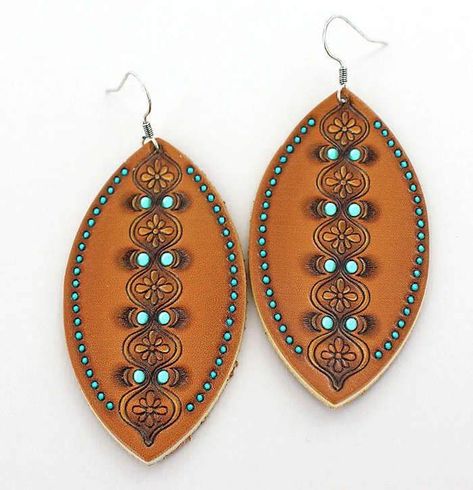 Moroccan Style Earrings Burned Leather Earrings, Gourd Jewelry, Leather Accessories Diy, Cowboy Hat Design, Handmade Leather Work, Leather Jewelry Making, Handmade Leather Jewelry, Leather Tooling Patterns, Leather Jewelry Diy