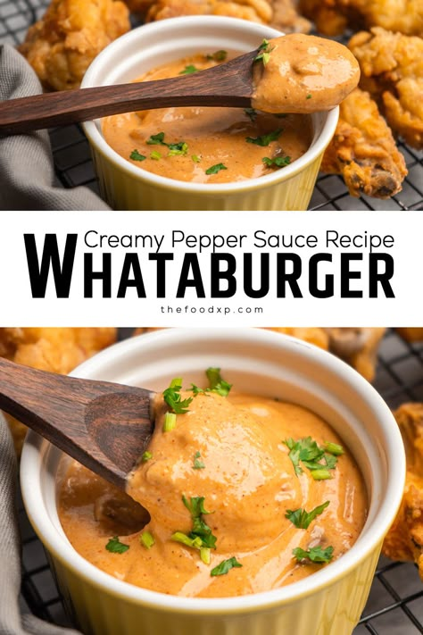 Recreate the famous Whataburger flavor at home with this Creamy Pepper Sauce Recipe. It's the secret to transforming any dish into a fast-food favorite! Whataburger Pepper Sauce Recipe, Whataburger Sauce Recipe, Creamy Pepper Sauce Whataburger, Whataburger Copycat Recipes, Fast Food Sauces, Kapow Sauce, Whataburger Creamy Pepper Sauce Recipe, Best Sauce Recipes, Good Burger Sauce Recipe