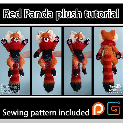 Plush Craft, Instruções Origami, Cute Sewing Projects, Plushie Patterns, Sewing Stuffed Animals, Plush Pattern, Cute Stuffed Animals, Red Panda, Cute Crafts