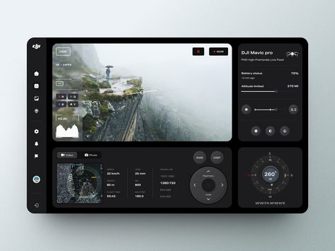 DJI mavik pro drone interface by Kunaaal on Dribbble Ux Interface Design, Drone App, Dashboard Interface, Ui Design Dashboard, App Design Layout, Gui Design, App Interface Design, Game Ui Design, Mobile Ui Design