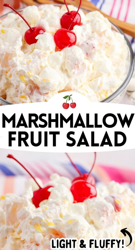 This old-fashioned Marshmallow Fruit Salad is an easy dish to take to a party or get-together. This vintage recipe is an oldie but a goodie, takes 10 minutes to put together, and is bursting with fruity flavor. Marshmellow Salad, Marshmallow Delight, Marshmallow Fruit Salad, Marshmallow Salad, Marshmallow Fluff Recipes, Fruit Salad With Pudding, Fruit Salad With Marshmallows, Gelatin Salad, Ambrosia Fruit Salad