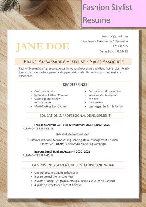 Fashion Stylist Resume, Fashion Designer Resume, Job In Fashion, Fashion Cv, Fashion Resume, Fashion Design Jobs, Unique Resume, Resume Ideas, Resume No Experience