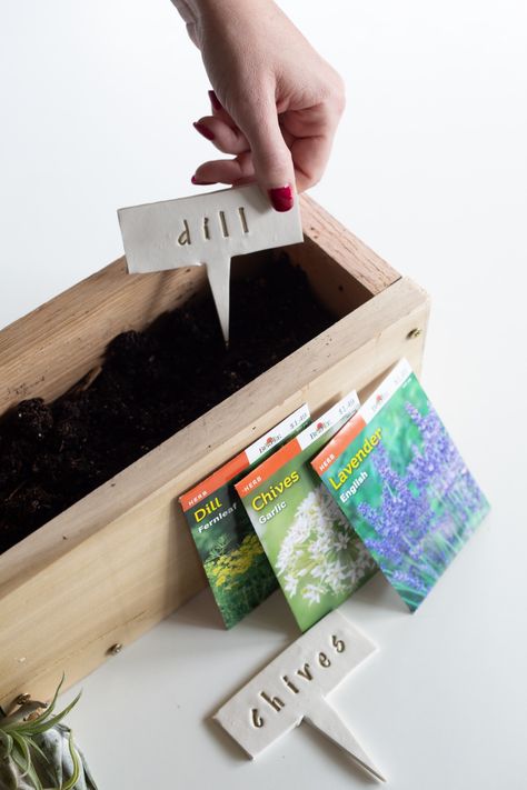 DIY Stamped Clay Garden Markers | https://www.popshopamerica.com/blog/diy-stamped-clay-garden-markers/ Garden Markers Clay, Clay Garden Markers, Calming Crafts, Garden Markers Diy, Stamped Clay, Gold Sharpie, Clay Garden, Clay Gift Tags, Bake Clay