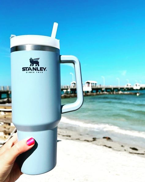 Blue Stanley, Stanley Adventure Quencher, Stanley Water Bottle, Stanley Adventure, Beach Vacation Outfits, Best Water Bottle, Stanley Quencher, I Love The Beach, Water Bottle Design