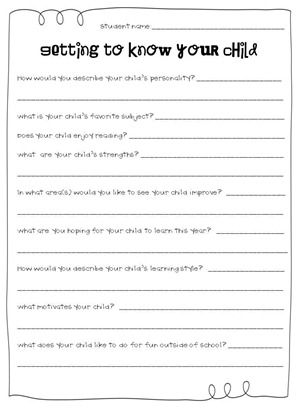 Beginning of school year questionnaire Getting To Know Your Child, First Grade Parade, School Open House, School Forms, Beginning Of Year, Back To School Night, Teacher Conferences, School Night, School Communication