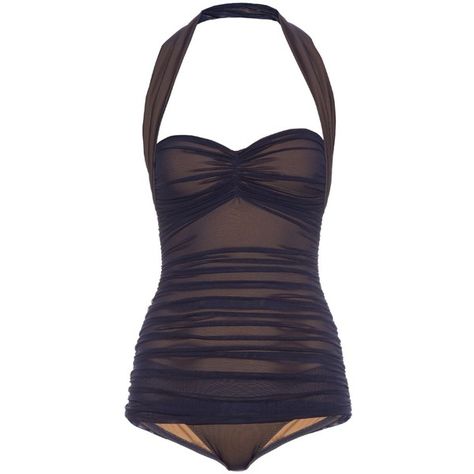 Norma Kamali Bill Mio ruched swimsuit ($425) ❤ liked on Polyvore featuring swimwear, one-piece swimsuits, norma kamali swimsuit, halter swimsuit, ruched swimsuit, halter neck swimsuit and mesh bathing suit Norma Kamali Swimwear, Mesh Bathing Suit, Halter Top Bathing Suits, Designer Beach Wear, Halter Bathing Suit, Ruched Swimsuit, Halter Neck Swimsuit, Blue One Piece Swimsuit, Halter Swimsuit