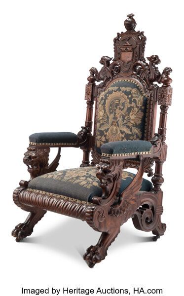 A Renaissance Revival Mahogany Armchair in the Manner of R. J. | Lot #63398 | Heritage Auctions Slavic Furniture, Ancient Furniture, Arabic Interior, Victorian Chairs, Sofa Couch Design, Carved Chairs, Victorian Chair, Royal Furniture, Rustic Wood Furniture