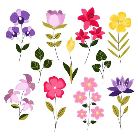 Cute Flowers To Paint, Flat Flower Illustration, Easy Flower To Paint, Easy Flowers To Paint, Flat Flowers, Easy Flower Drawings, Easy Flower Painting, Simple Flower Design, Flower Flat