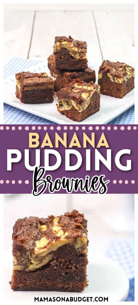 Banana Pudding Brownies are rich chewy brownies that are swirled with banana pudding. These fudgy brownies make for a delicious southern-style dessert. Banana Pudding Brownies, Desserts For A Crowd Easy, Pudding Brownies, Brownie Pudding, Top Secret Recipes, Dessert Table Ideas, Chewy Brownies, Recipes Dessert Easy, Brownie Desserts