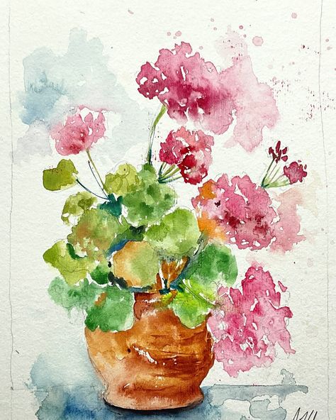 #geraniums #smallgarden #smallmagicalgardens #gardendesign #geranium #summerflowers #gardeninspiration #gardening #watercolors #artwork #flowersketch #worldwatercolorgroup #watercolorsketch Summer Garden Flowers, Loose Watercolor Flowers, Pink Geranium, Summer Flowers Garden, Geranium Flower, Flowers Home Decor, Garden Watercolor, Portfolio Ideas, Flowers Home