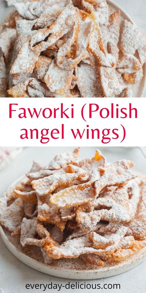 Angel Wings Recipe, Chrusciki Recipe, Pastry Twists, Polish Cookies, Polish Desserts, Fair Food, Ukrainian Recipes, Czech Recipes, Wings Recipe