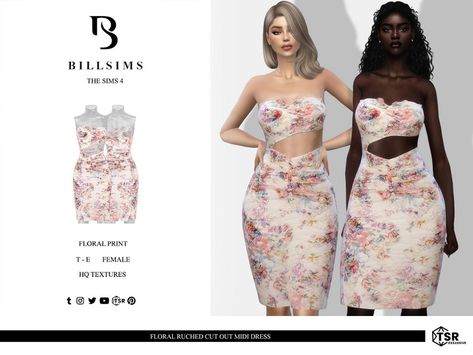 Sims 4 Flower Dress, Cut Out Midi Dress, Flowers Dress, Sims 1, Sims 4 Clothing, Sims4 Cc, Flower Dress, Animal Skin, Ts4 Cc