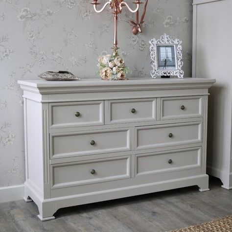 Grey Chest Of Drawers, Large Chest Of Drawers, Grey Bedroom Furniture, Lacquer Furniture, Bedroom Chest Of Drawers, Modern Country Style, Wood Bedroom Furniture, Shabby Chic Dresser, Grey Bedroom