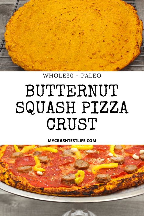 This Paleo and Whole30 Butternut Squash Pizza Crust is not only delicious but also very nutritious.  Keeping the ingredients simple, this pizza crust rivals any other gluten-free and paleo pizza crust on the market (including Trader Joe's Butternut Squash Pizza Crust).  Top with anything your heart desires for a perfectly healthy pizza. #glutenfree #dairyfree #paleo #keto #pizzacrust #easy #butternutsquash #healthypizza #paleopizza #dairyfreepizza #vegetablepizza Butternut Squash Pizza Crust, Gluten Free Pizza Crust Easy, Paleo Pizza Crust, Butternut Squash Pizza, Easy Pizza Crust, Squash Pizza, Dairy Free Pizza, Crash Test, Paleo Pizza