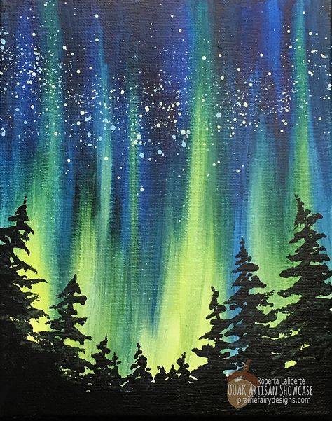 BLOG:: OOAK Artisan Showcase: Northern Lights Acrylic Painting with Roberta Laliberte Northern Lights Painting, Easy Canvas Painting, Galaxy Painting, Hur Man Målar, Canvas Painting Diy, Simple Acrylic Paintings, The Aurora, Night Painting, Beginner Painting