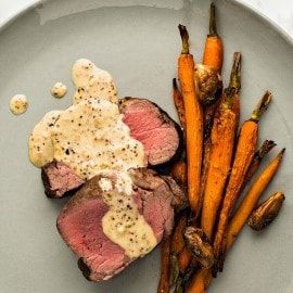 Roast Eye Fillet | Recipes Eye Fillet Recipes, Recipe For Roast, Fillet Recipes, Cooked Carrots, Baked Cheese, Mustard Sauce, Spring Vegetables, Beef Cuts, Roast Recipes