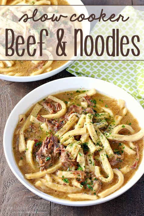 Slow Cooker Beef & Noodles - So easy and delicious! Beef And Noodles Soup, Slow Cooker Beef And Noodles, Noodles Soup, Beef Noodles, Crockpot Beef, Crockpot Dishes, Crock Pot Slow Cooker, Beef And Noodles, Crockpot Recipes Slow Cooker