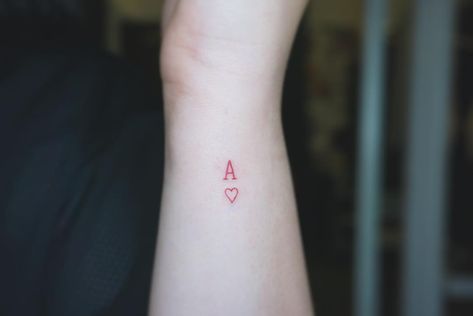 ♥ Alison Z ♥ on Instagram: “ACE #acetattoo #hearttattoo #redtattoo #wristtattoo #smalltattoo #smalltattoos #tinytattoo #redink” Small Ace Tattoo, Ace Back Tattoo, Ace Heart Tattoo, Ace Of Hearts Tattoo, Tats Ideas, Ace Tattoo, Cute Thigh Tattoos, Heart Tattoo Wrist, Red Heart Tattoos