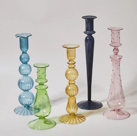 Curved Candles, Candle Sticks Wedding, Valentine Candles, Creative Candles, Glass Candlestick Holders, Candle Inspiration, Glass Candlesticks, Vintage Eclectic, Designer Candles