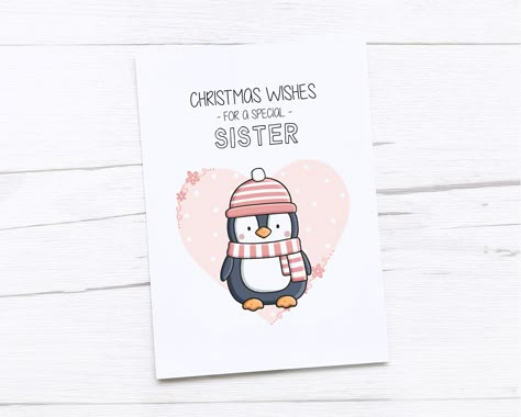 Happy Christmas Card Sister | Sister Christmas Card | Cute Sister Christmas Gift | Sister Card | Penguin Sister Christmas Card, Christmas Gift Sister, Sister Christmas Gift, Happy Christmas Card, 9th Wedding Anniversary, Cute Sister, Unique Birthday Cards, Christmas Gifts For Sister, Sister Christmas