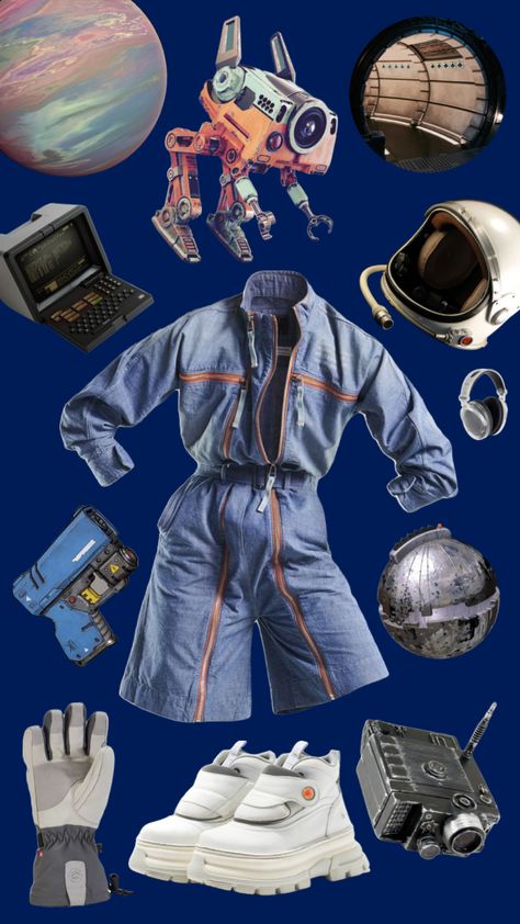 #space #outfitinspo #futuristic #spaceage #cyperpunk #outfits Space Idol Outfit, Nasa Inspired Outfit, Future Funk Aesthetic Fashion, Space Age Outfit, Outerspace Aesthetic Outfit, Outer Space Aesthetic Outfit, Space Futuristic Aesthetic Outfit, Space Suit Fashion, 80s Space Fashion