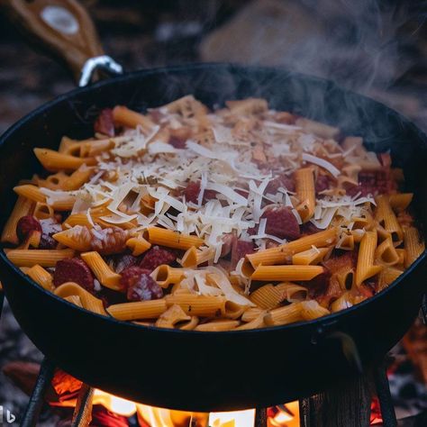 Discover the joys of Dutch Oven Baked Ziti, a hearty and versatile recipe perfect for home dinners or campfire cooking. It's comfort food at its best Oven Baked Ziti, Campfire Recipes, Ziti Pasta, Ziti Recipes, Baked Ziti Recipe, Campfire Food, Campfire Cooking, Baked Ziti, Crushed Tomatoes