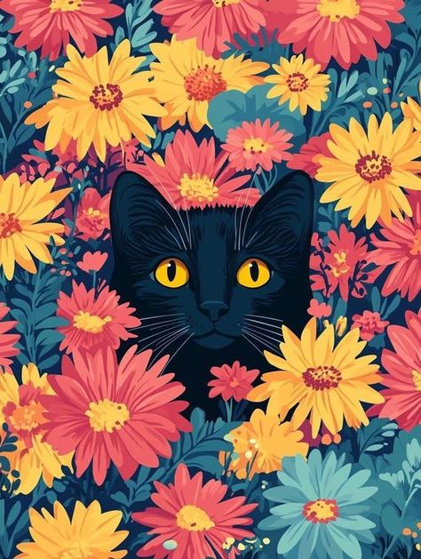 Floral Black Cat Canvas Art Print Colorful Home Decor Inspired by Van Gogh Vibrant Wall Art for Animal Lovers by CustomCanvasCurators 🌼🐱 Elevate your space with the charming allure of our Floral Black Cat Canvas Art Print! 🎨 This vibrant piece pays homage to the iconic style of Vincent van Gogh with its rich colors and playful black cat nestled among delicate flowers. Perfect for cat lovers and art enthusiasts alike, it's a lively addition to any room. 🌈 Whether it's for your own space or a... Colorful Home Decor, Art Mignon, Vibrant Wall Art, Black Cat Art, Colorful Home, Sunflower Painting, Delicate Flowers, Impressionist Art, Iconic Style