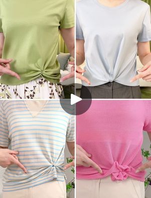 How To Tie Cute Knots For Shirts, How To Tie A Shirt Knot With Rubber Band, Ways To Tie Up A Big Shirt, How To Tie Bottom Of Shirt, Tying Up A Shirt, How To Knot A Shirt In The Front Tees, How To Tie A Shirt Knot On The Side, Simple Shirt Sewing, Side Knot T Shirt Diy