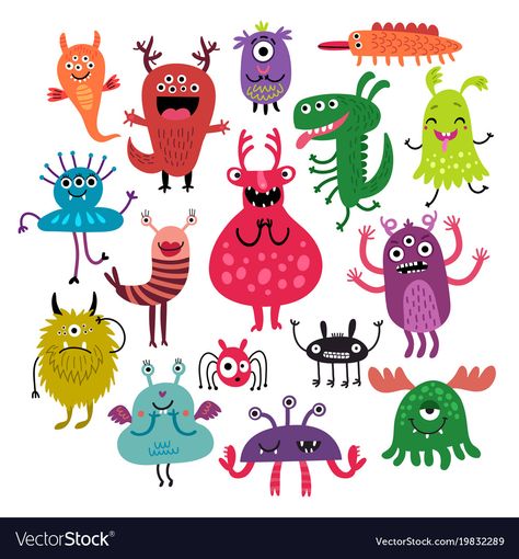 Monster Vector Illustration, Fun Doodles, Cute Monsters Drawings, Monster Ideas, Alien Drawings, Monster Drawing, Funny Monsters, Monster Illustration, Character Vector