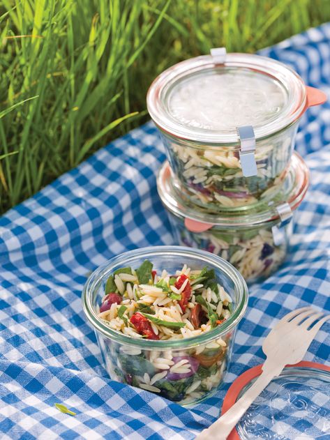 Ideas For Picnic, Spinach And Orzo, Picnic Food List, Spinach Orzo Salad, Family Picnic Foods, Perfect Picnic Food, Healthy Picnic Foods, Antipasto Kabobs, Healthy Picnic