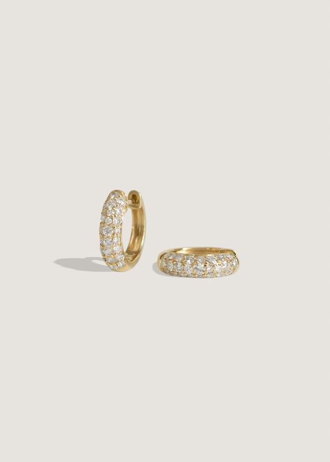 Pavé Diamond Dome Huggie Earrings - Kinn Pave Huggie Earrings, Gold Diamond Huggie Earrings, Huggies Earrings Gold, Gold Hoops With Diamonds, Diamond Huggies Earrings, Gold Hoop Diamond Earrings, Diamond Hoops Earrings, Hoop Earrings Diamond, Jewelry Stack