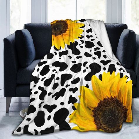 PRICES MAY VARY. Good Quality Material:The cow sunflower blanket Made of Anti-Pilling Flannel, Lightweight And Durable,Super Soft And Has A Velvety Touch.It Is Wrinkle And Fade Resistant, Never Shed. Perfect Size And Design:Full-Frame Single-Sided And High-Definition Printing.The Back Is White,We Have Three Size,50''X40''（Kid Size）,60''X50'',80''X60''.Suitable for Children, Adults, Parents And Grandparents. Wide Usage: As An Air-Conditioning Blanket In Summer And A Warm Blanket In Winter. Suitab Cow Print Sunflower, Sunflower Blanket, Cow Sunflower, Blankets For Bed, Car Living, Warm Decor, Microfiber Blanket, Small Blankets, Blanket Black